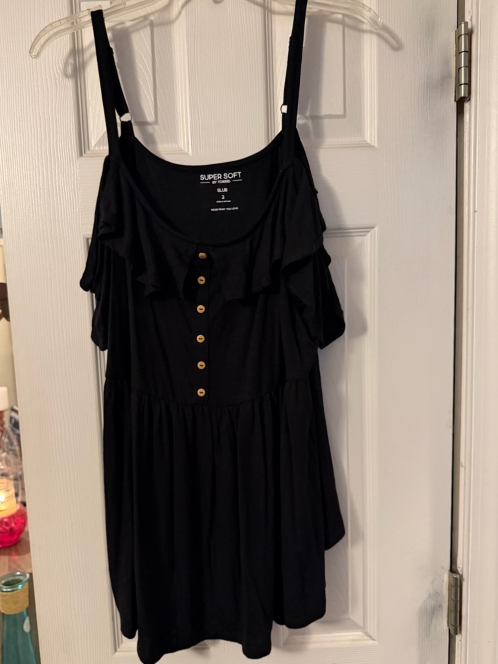 torrid Black Ruffle Button-Front Cold Shoulder Top